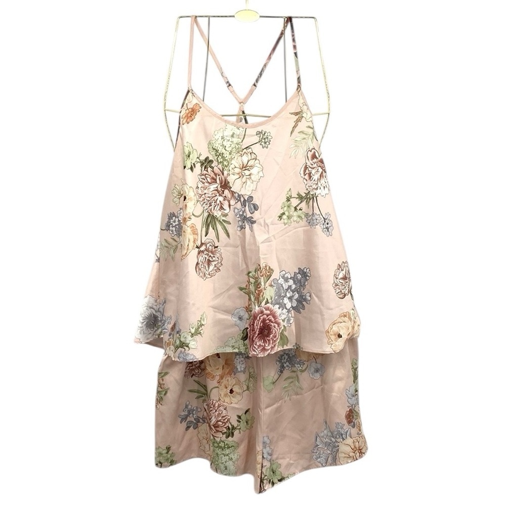 Flora Nikrooz Floral Satin Sleepwear Set Womens XL Pink BHLDN Tank Shorts